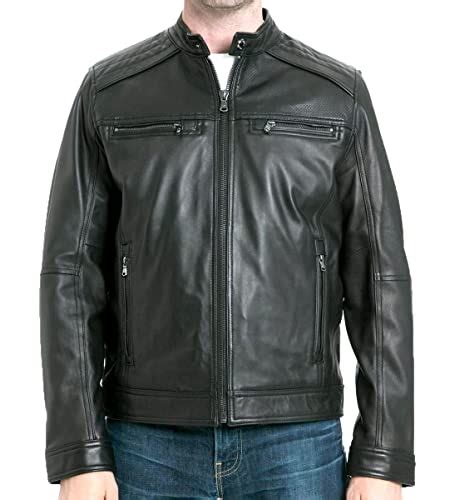 Michael Kors Men's Moto Leather Jacket with Perforated Detailing